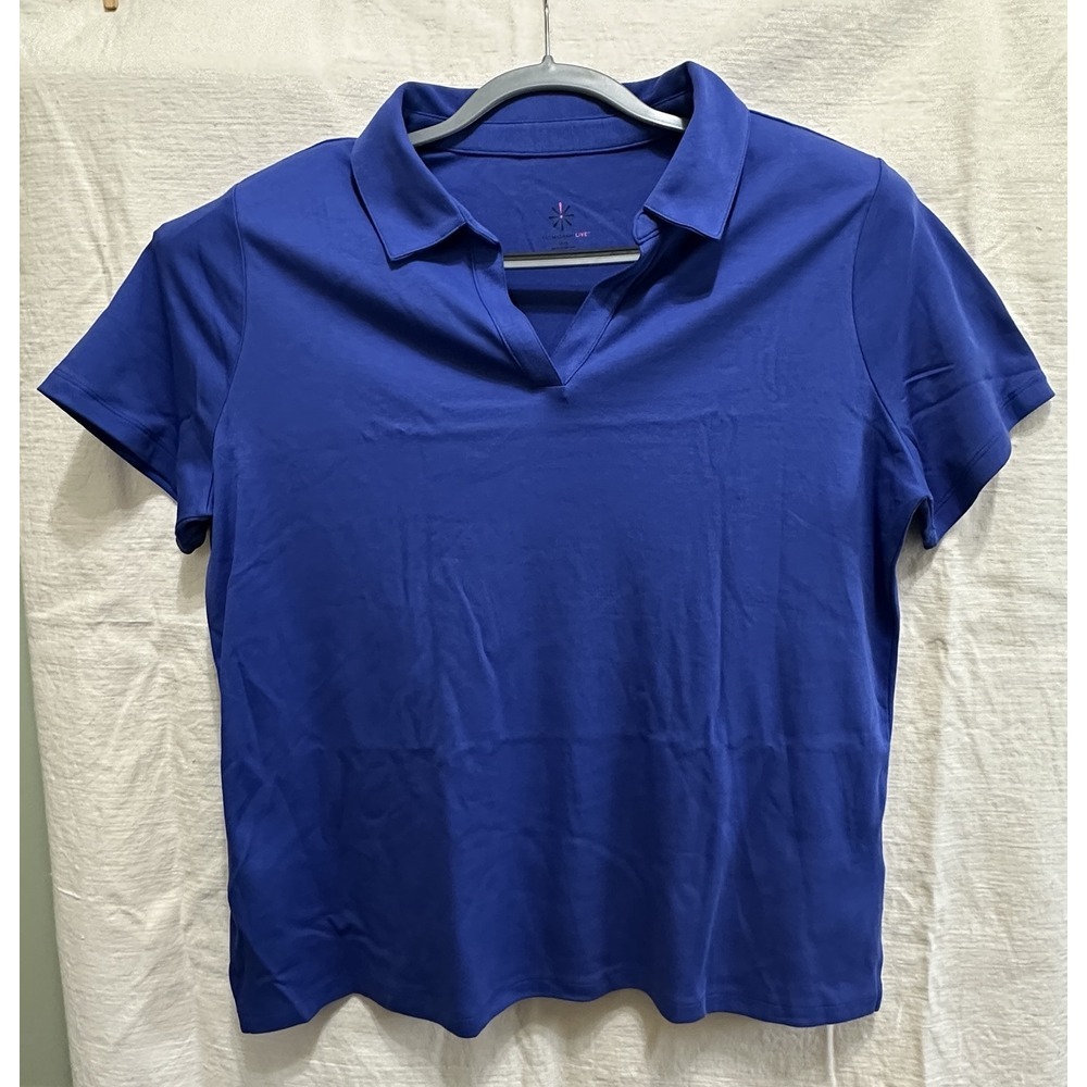Isaac Mizrahi Live! Womens XL Blueberry Short Sleeve Pima Cotton Collar Polo Top